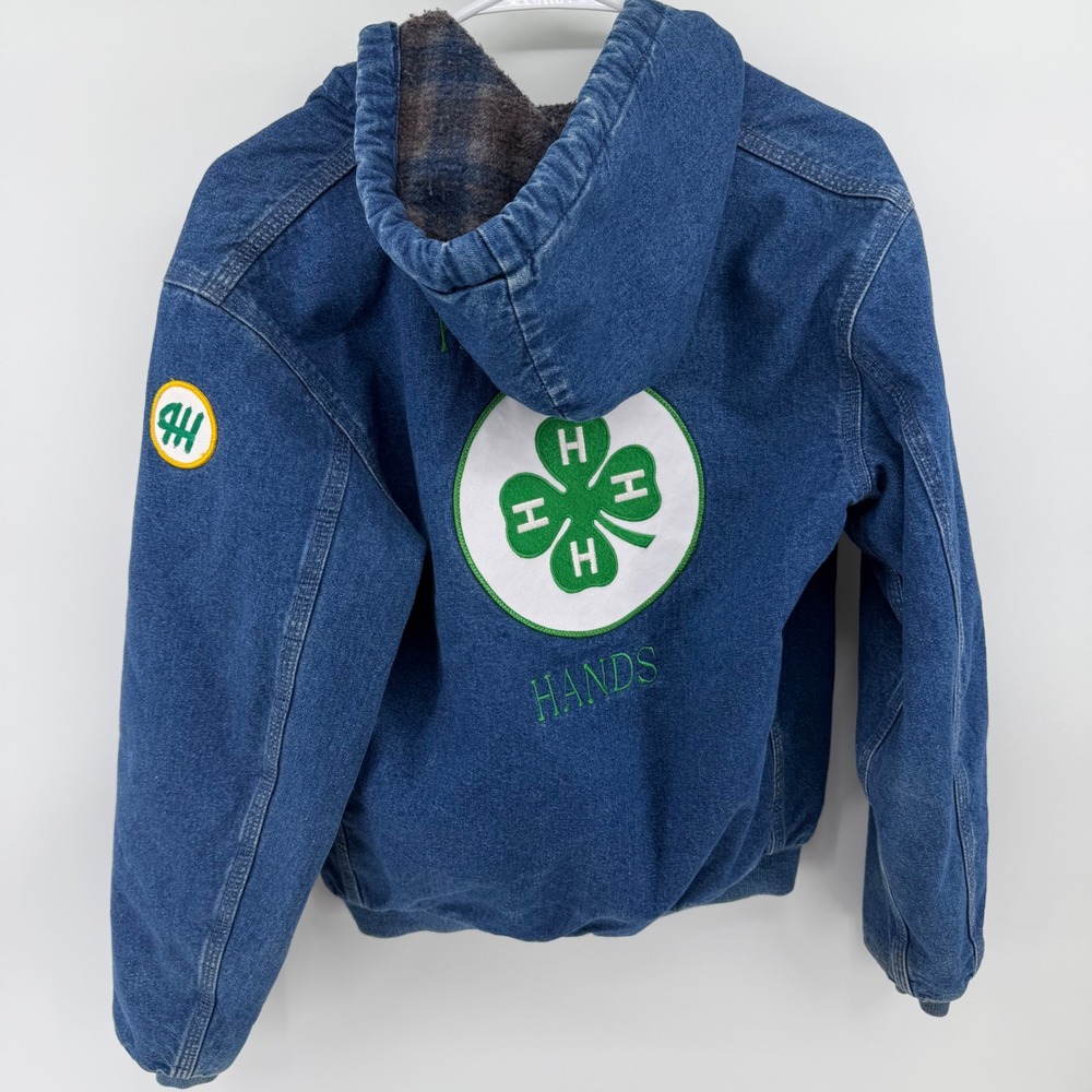 Vintage 90s Carhartt Kids Large Denim Blanket Lined 4-H Patch Jacket Y07DST USA - Picture 7 of 7